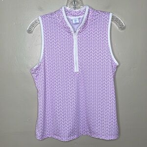 SIGRID OLSEN Golf & Tennis Top Lilac & White Partial Zip Sleeveless Medium